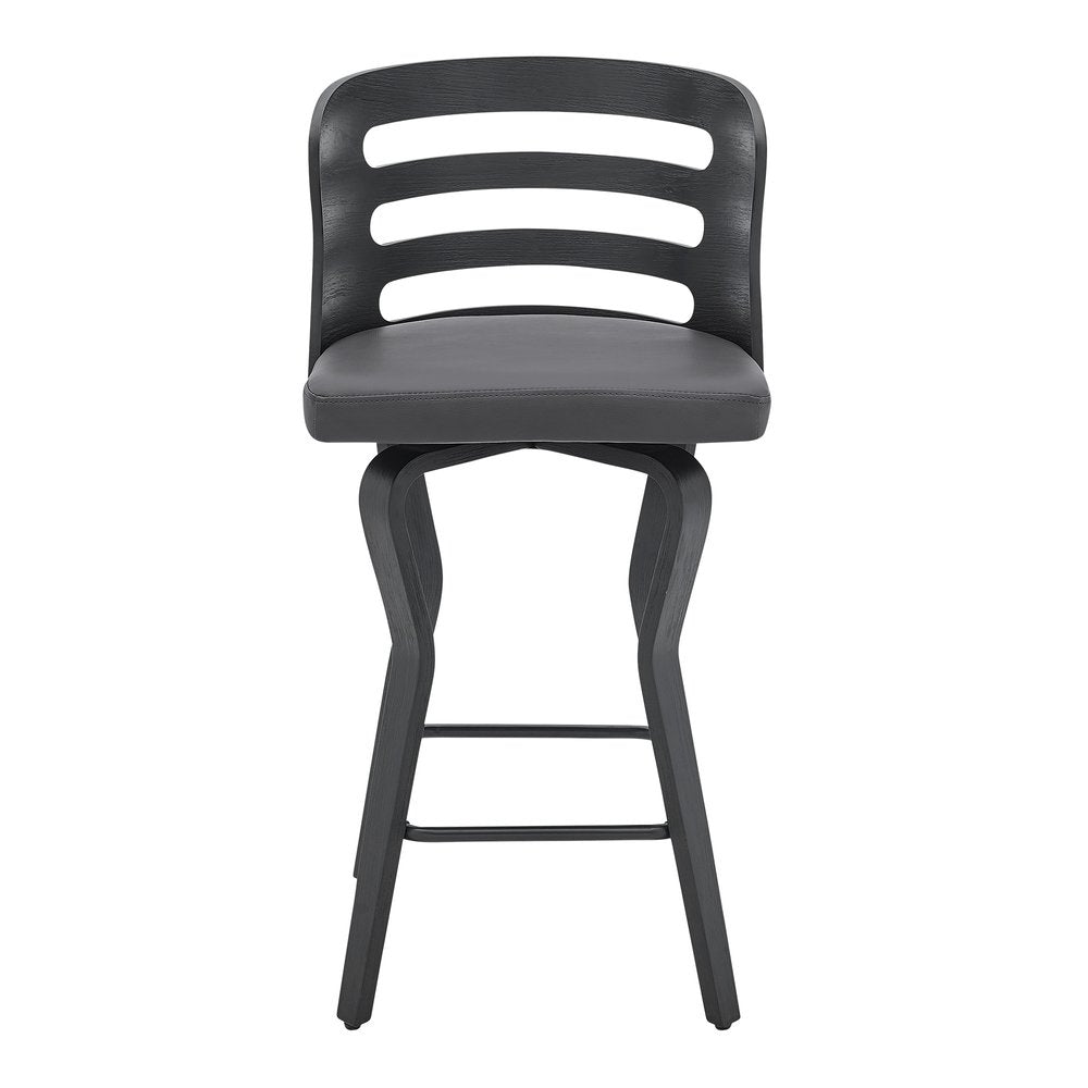 25" Gray And Black Faux Leather And Iron Swivel Low Back Counter Height Bar Chair HomeRoots