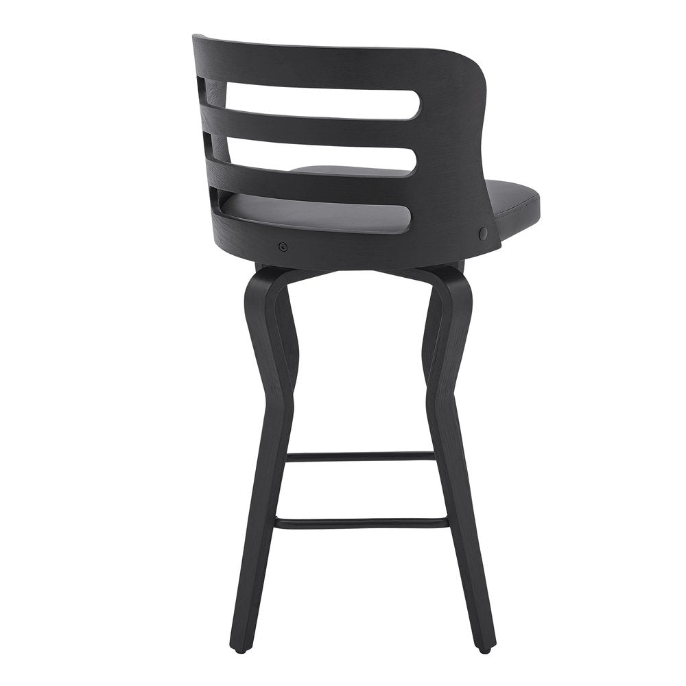 25" Gray And Black Faux Leather And Iron Swivel Low Back Counter Height Bar Chair HomeRoots