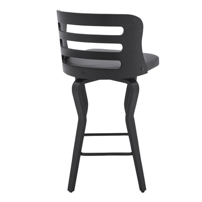 25" Gray And Black Faux Leather And Iron Swivel Low Back Counter Height Bar Chair HomeRoots