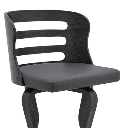 25" Gray And Black Faux Leather And Fabric And Iron Low Back Counter Height Swivel Bar Chair HomeRoots