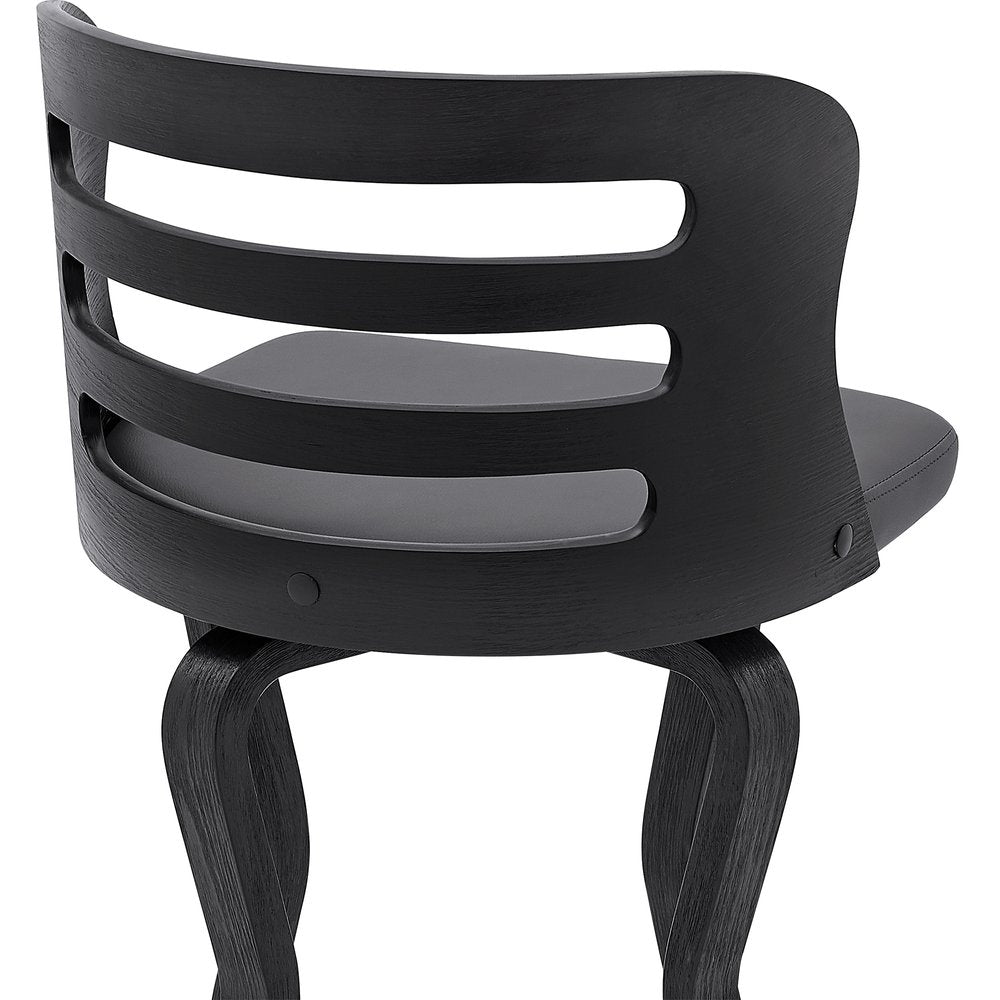 25" Gray And Black Faux Leather And Iron Swivel Low Back Counter Height Bar Chair HomeRoots