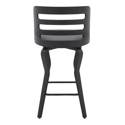 25" Gray And Black Faux Leather And Iron Swivel Low Back Counter Height Bar Chair HomeRoots