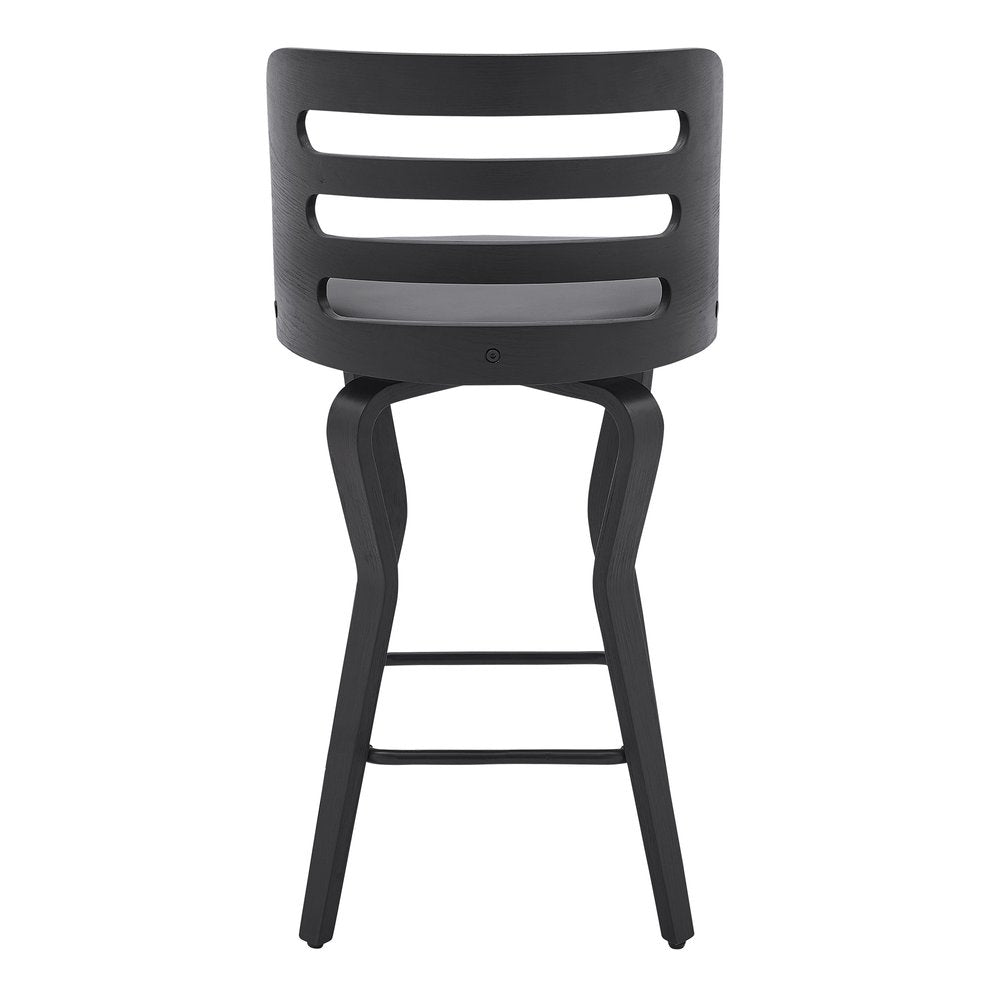 25" Gray And Black Faux Leather And Iron Swivel Low Back Counter Height Bar Chair HomeRoots