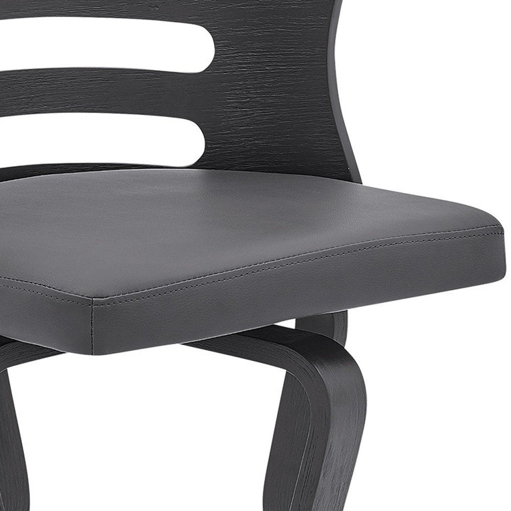 25" Gray And Black Faux Leather And Iron Swivel Low Back Counter Height Bar Chair HomeRoots