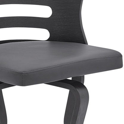 25" Gray And Black Faux Leather And Iron Swivel Low Back Counter Height Bar Chair HomeRoots