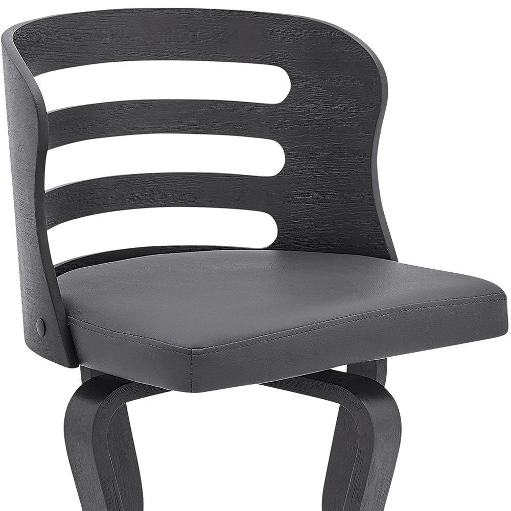 25" Gray And Black Faux Leather And Fabric And Iron Low Back Counter Height Swivel Bar Chair HomeRoots