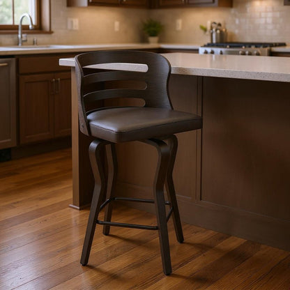 25" Gray And Black Faux Leather And Iron Swivel Low Back Counter Height Bar Chair HomeRoots