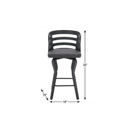 25" Gray And Black Faux Leather And Iron Swivel Low Back Counter Height Bar Chair HomeRoots