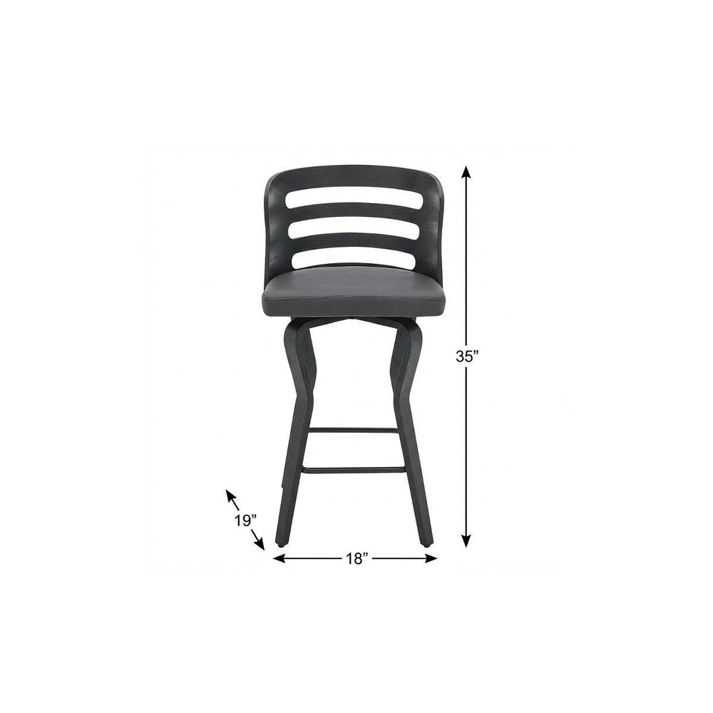 25" Gray And Black Faux Leather And Iron Swivel Low Back Counter Height Bar Chair HomeRoots