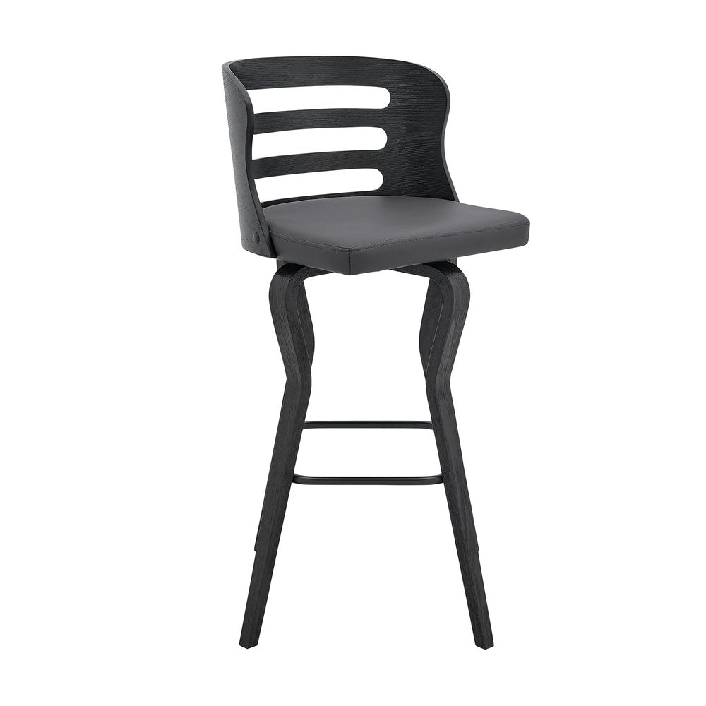 29" Gray And Black Faux Leather And Fabric And Iron Low Back Bar Height Swivel Bar Chair HomeRoots