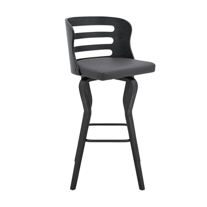29" Gray And Black Faux Leather And Fabric And Iron Low Back Bar Height Swivel Bar Chair HomeRoots