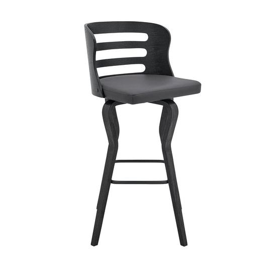 29" Gray And Black Faux Leather And Fabric And Iron Low Back Bar Height Swivel Bar Chair HomeRoots
