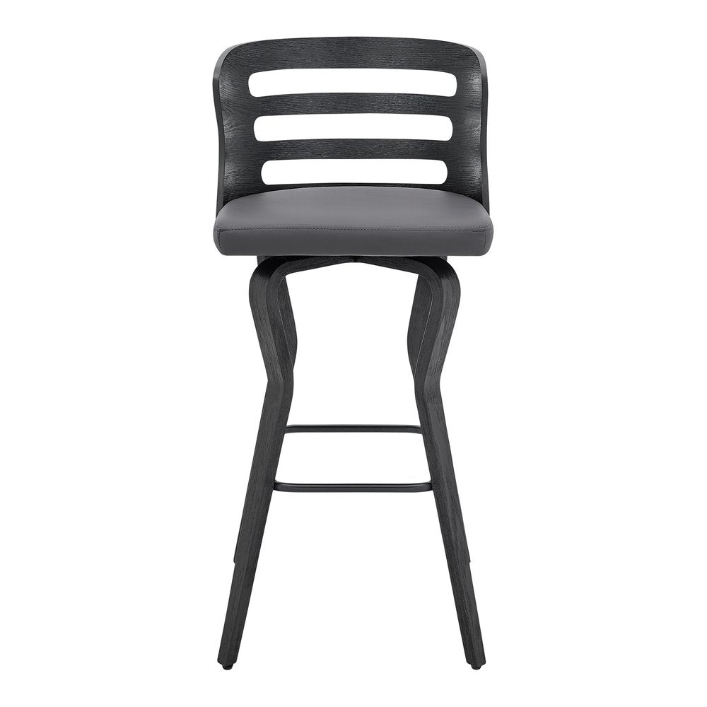 29" Gray And Black Faux Leather And Fabric And Iron Low Back Bar Height Swivel Bar Chair HomeRoots
