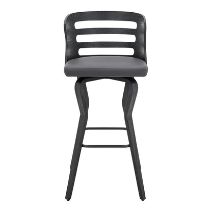 29" Gray And Black Faux Leather And Fabric And Iron Low Back Bar Height Swivel Bar Chair HomeRoots