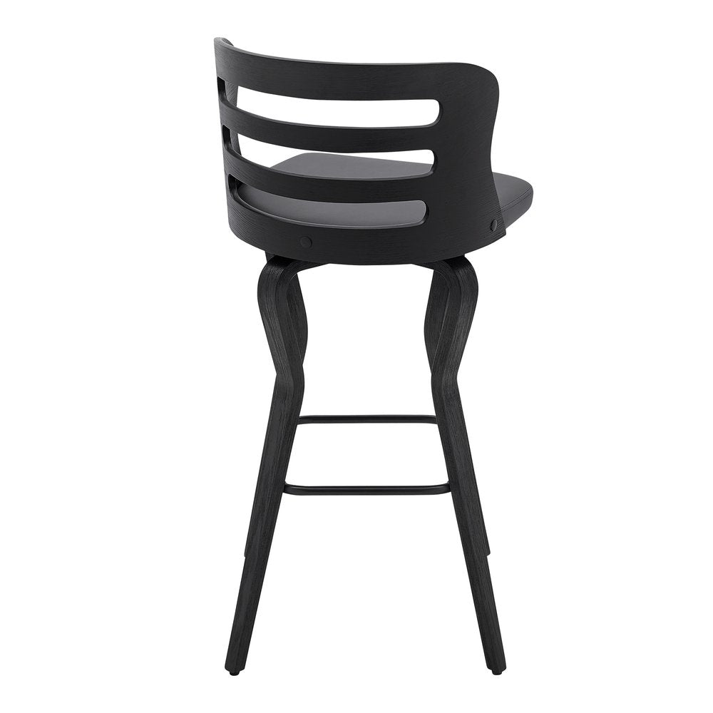 29" Gray And Black Faux Leather And Fabric And Iron Low Back Bar Height Swivel Bar Chair HomeRoots