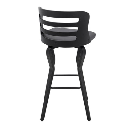 29" Gray And Black Faux Leather And Fabric And Iron Low Back Bar Height Swivel Bar Chair HomeRoots