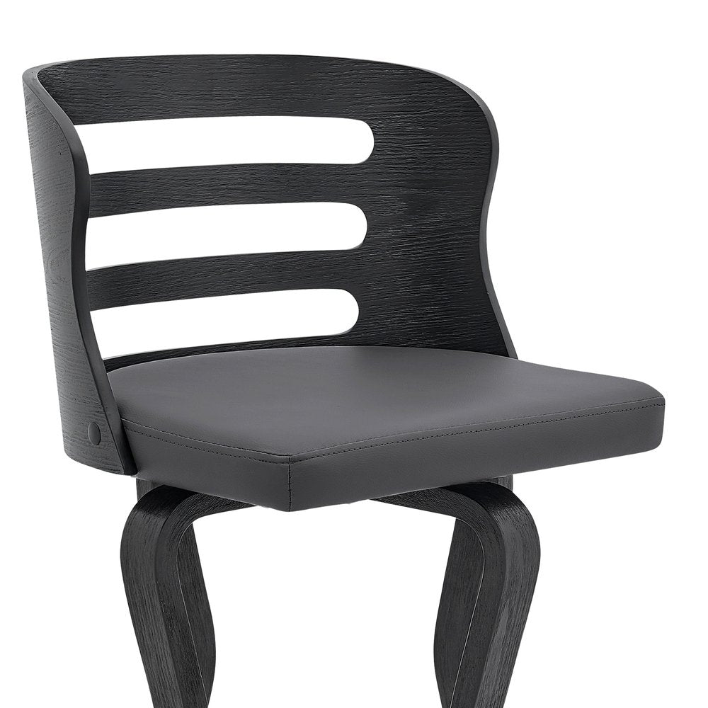 29" Gray And Black Faux Leather And Fabric And Iron Low Back Bar Height Swivel Bar Chair HomeRoots