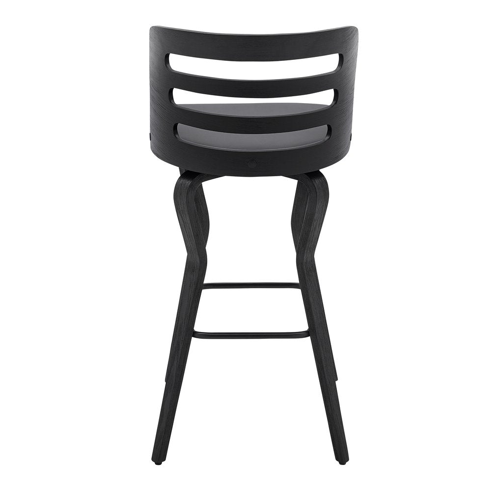 29" Gray And Black Faux Leather And Fabric And Iron Low Back Bar Height Swivel Bar Chair HomeRoots