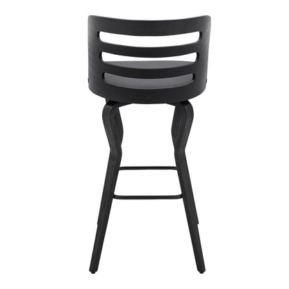 29" Gray And Black Faux Leather And Fabric And Iron Low Back Bar Height Swivel Bar Chair HomeRoots