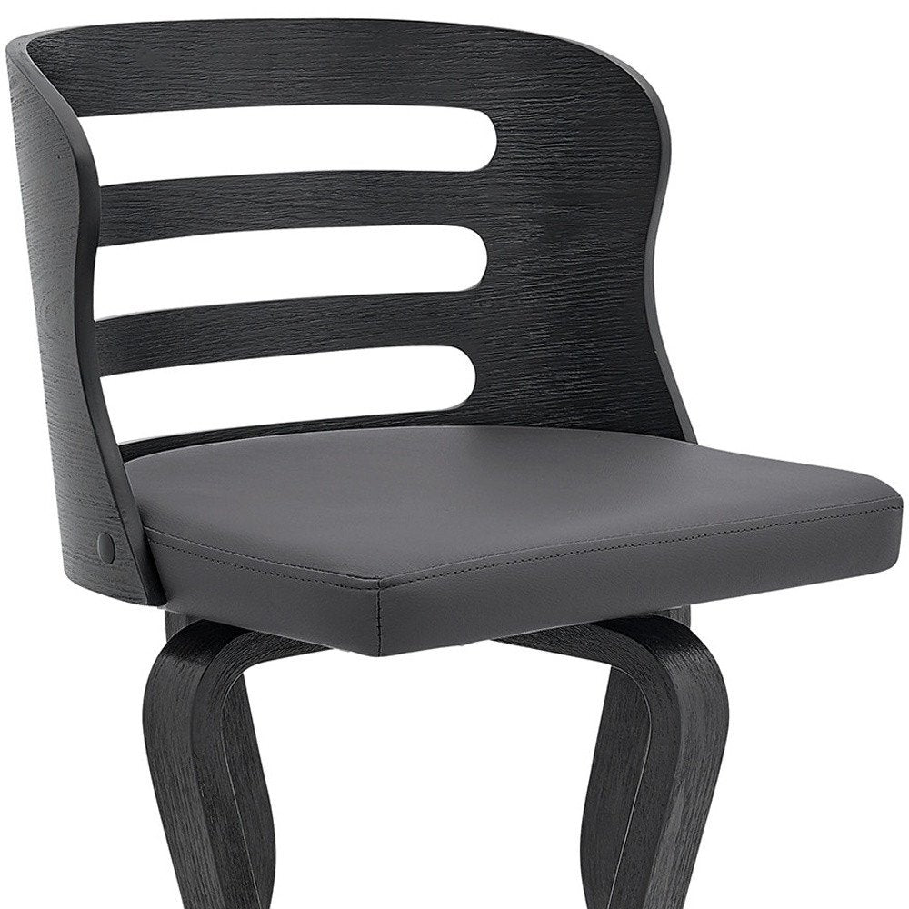 29" Gray And Black Faux Leather And Fabric And Iron Low Back Bar Height Swivel Bar Chair HomeRoots