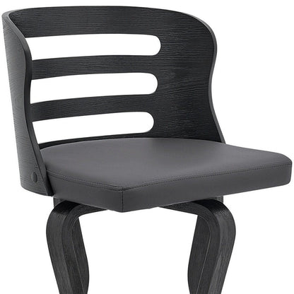 29" Gray And Black Faux Leather And Fabric And Iron Low Back Bar Height Swivel Bar Chair HomeRoots