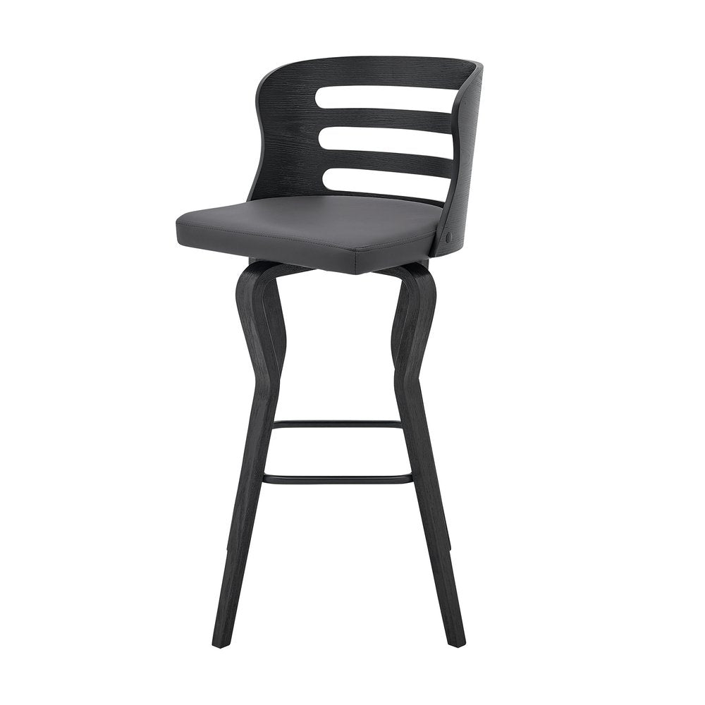 29" Gray And Black Faux Leather And Fabric And Iron Low Back Bar Height Swivel Bar Chair HomeRoots
