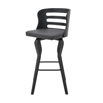 29" Gray And Black Faux Leather And Fabric And Iron Low Back Bar Height Swivel Bar Chair HomeRoots