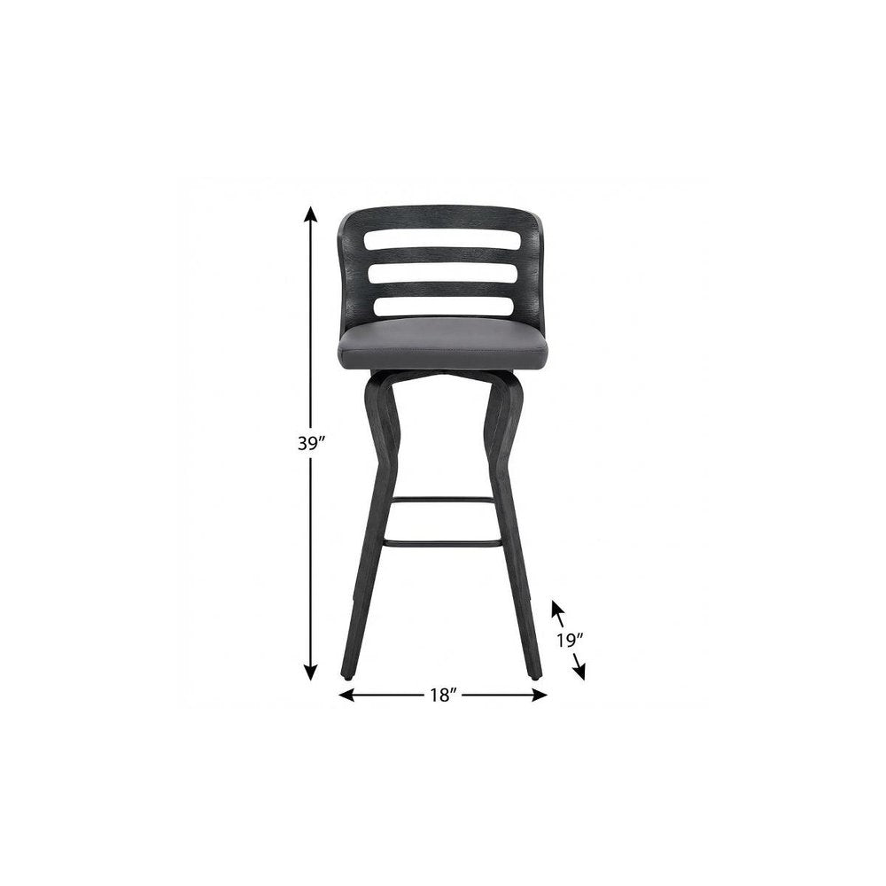 29" Gray And Black Faux Leather And Fabric And Iron Low Back Bar Height Swivel Bar Chair HomeRoots