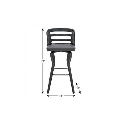 29" Gray And Black Faux Leather And Fabric And Iron Low Back Bar Height Swivel Bar Chair HomeRoots