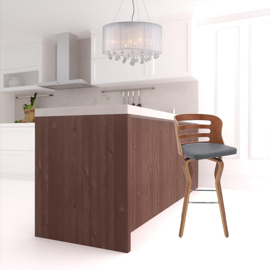 29" Gray And Brown Faux Leather Swivel Low Back Bar Height Bar Chair HomeRoots