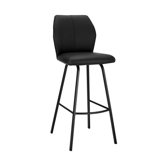 26" Black Faux Leather And Fabric And Iron Counter Height Bar Chair HomeRoots