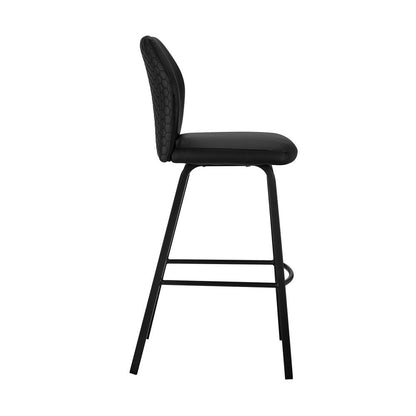 26" Black Faux Leather And Fabric And Iron Counter Height Bar Chair HomeRoots