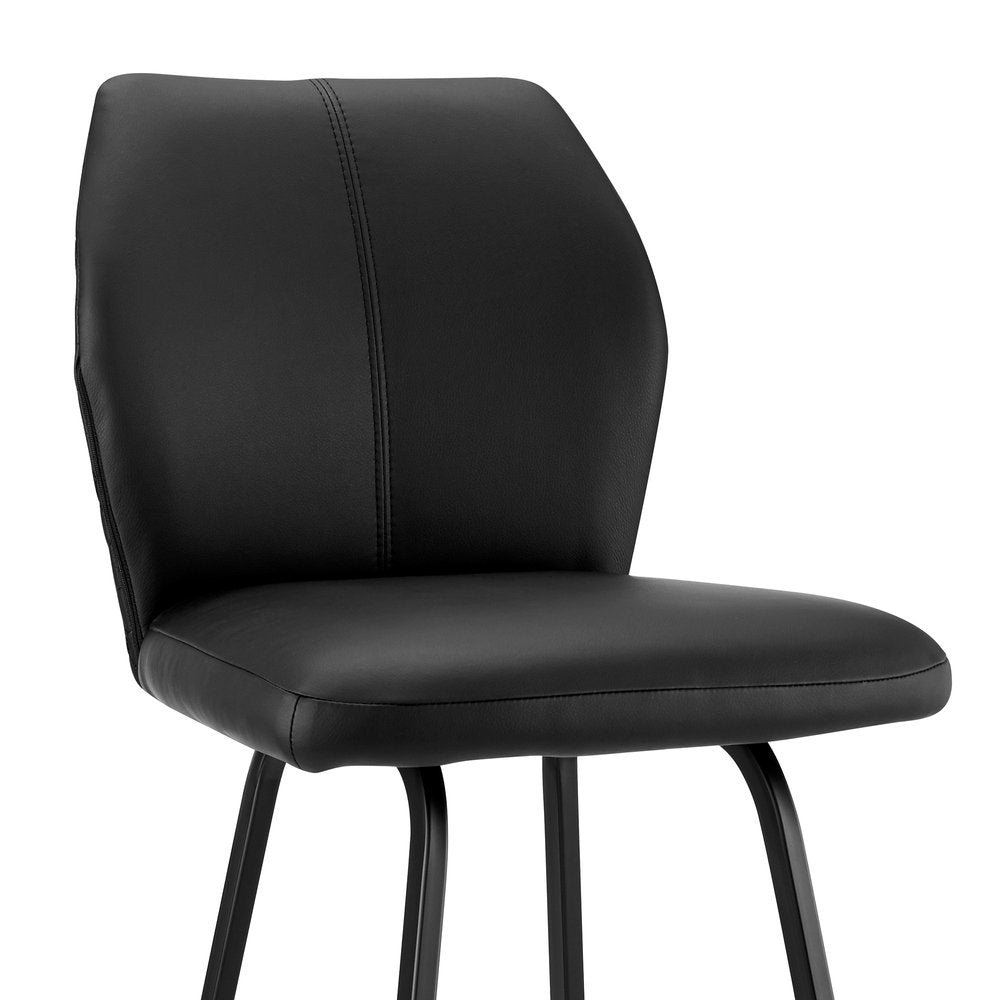26" Black Faux Leather and Iron Counter Height Bar Chair HomeRoots