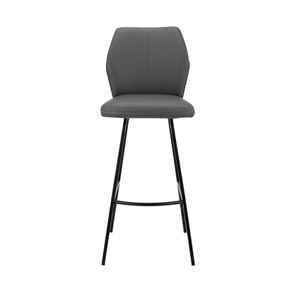 26" Gray And Black Faux Leather And Fabric And Iron Counter Height Bar Chair HomeRoots