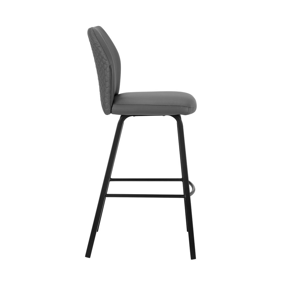 26" Gray And Black Faux Leather And Fabric And Iron Counter Height Bar Chair HomeRoots