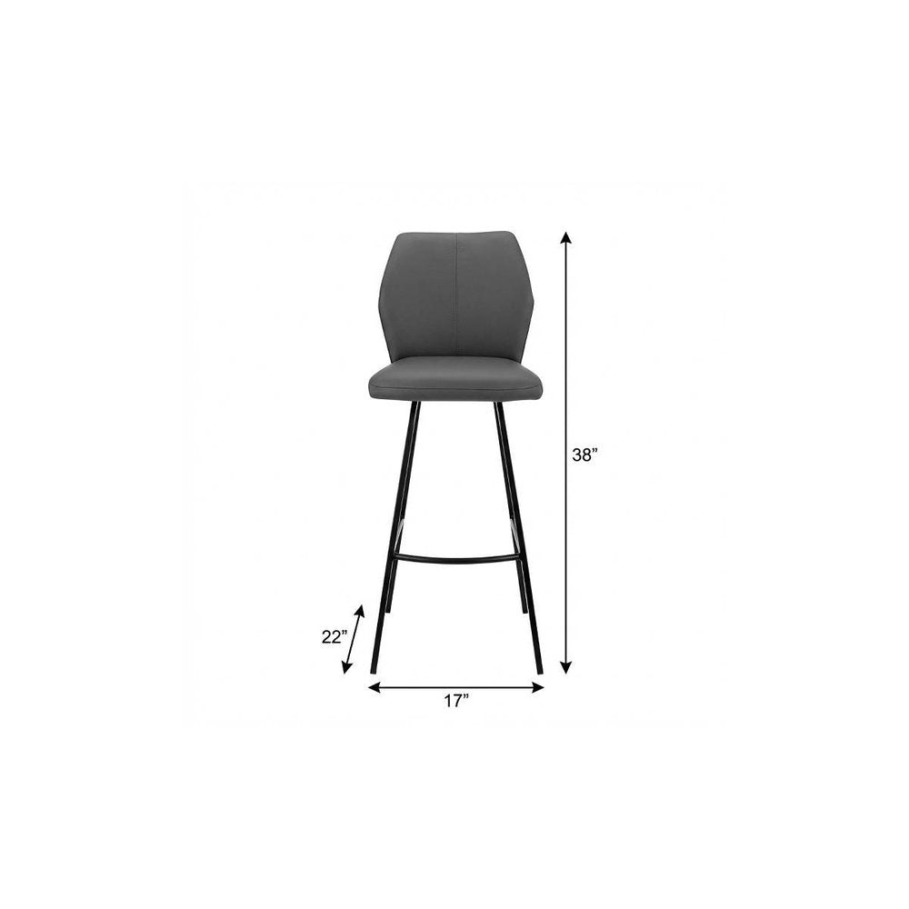 26" Gray And Black Faux Leather And Fabric And Iron Counter Height Bar Chair HomeRoots
