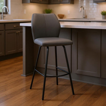26" Gray And Black Faux Leather And Fabric And Iron Counter Height Bar Chair HomeRoots
