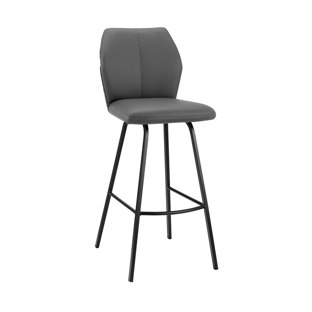 30" Gray And Black Faux Leather And Fabric And Iron Bar Height Bar Chair HomeRoots