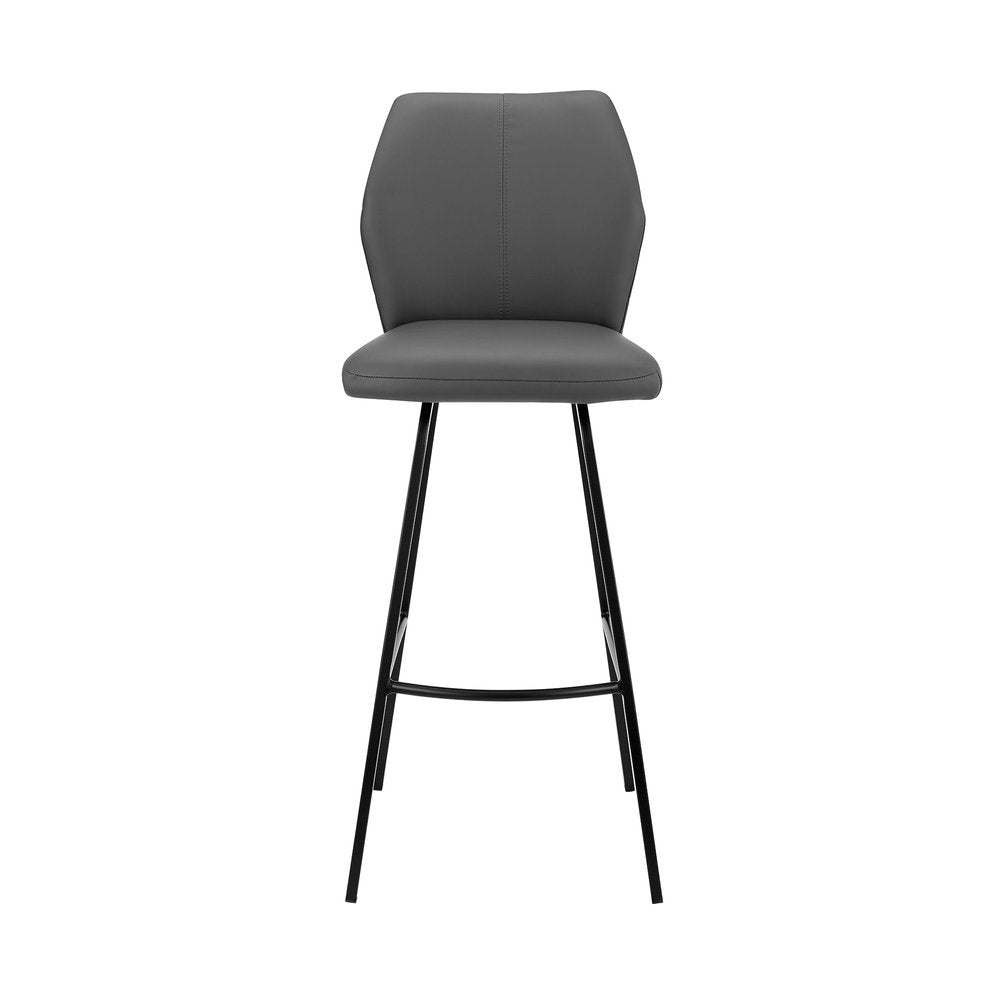 30" Gray And Black Faux Leather And Fabric And Iron Bar Height Bar Chair HomeRoots