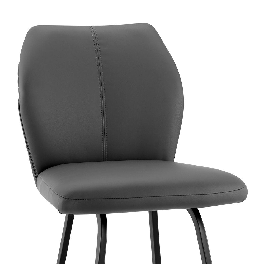 30" Gray And Black Faux Leather And Fabric And Iron Bar Height Bar Chair HomeRoots