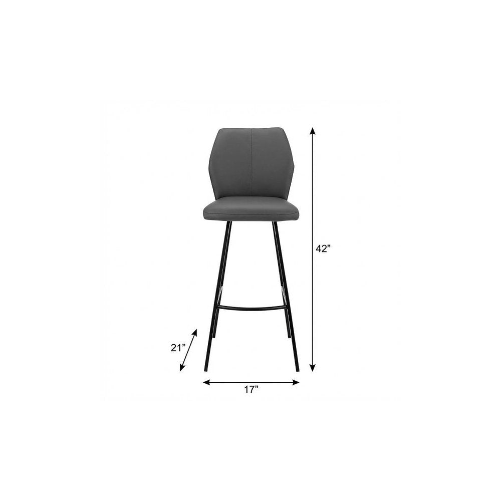 30" Gray And Black Faux Leather And Fabric And Iron Bar Height Bar Chair HomeRoots