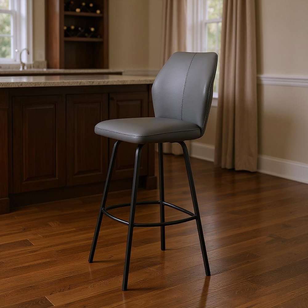 30" Gray And Black Faux Leather And Fabric And Iron Bar Height Bar Chair HomeRoots