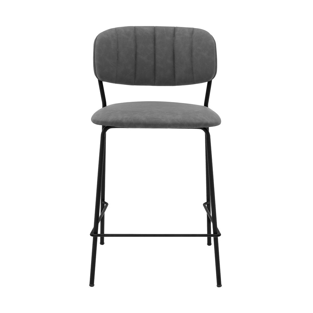 26" Gray And Black Fabric And Iron Counter Height Bar Chair HomeRoots