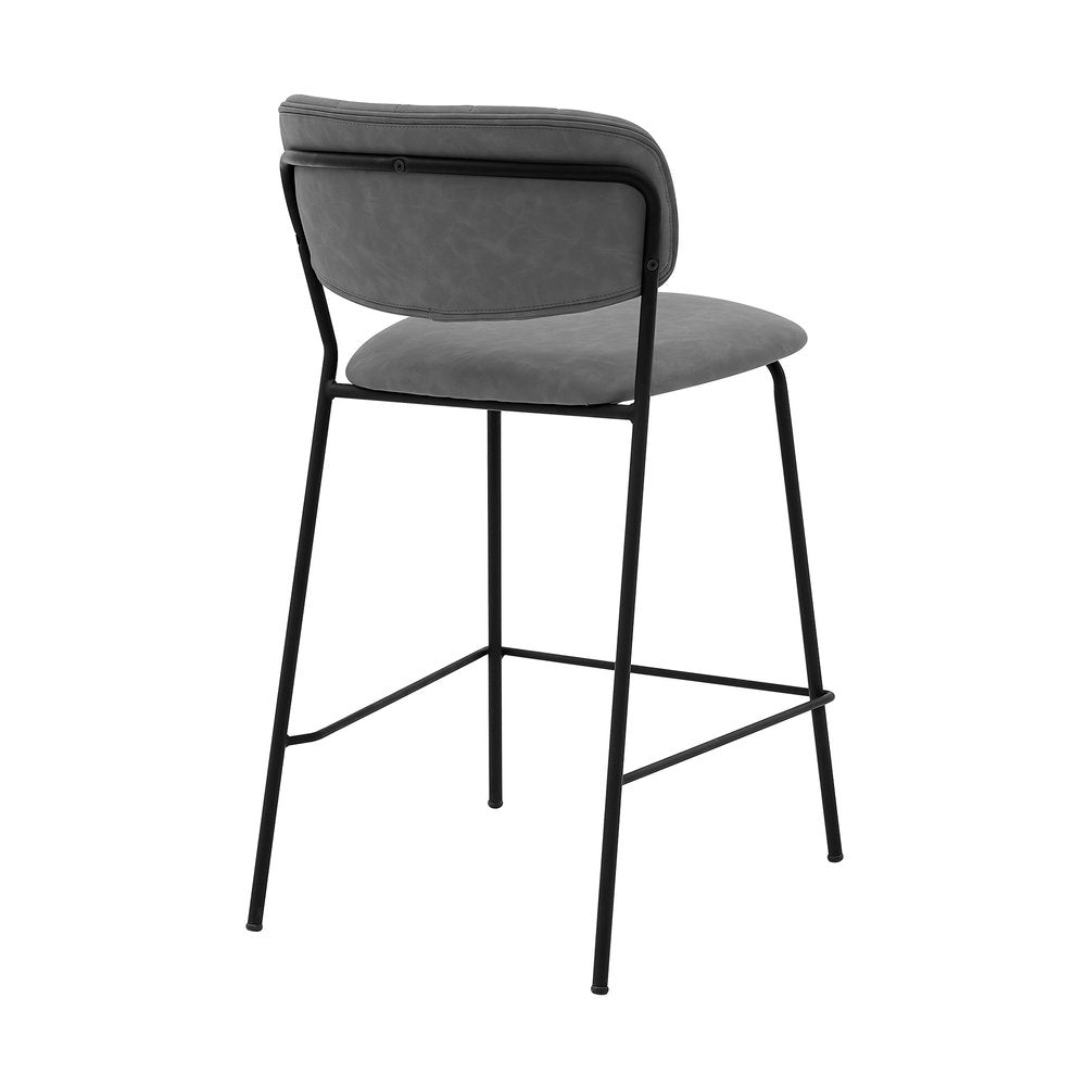 26" Gray And Black Fabric And Iron Counter Height Bar Chair HomeRoots