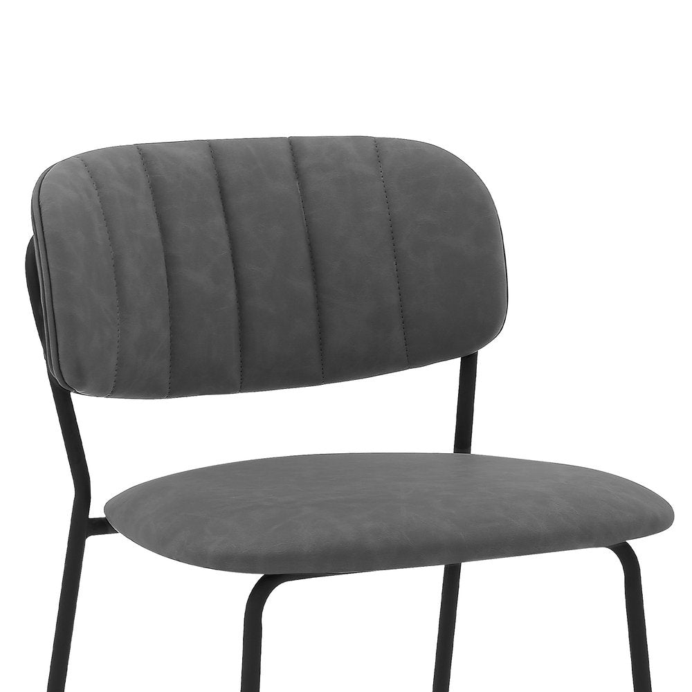 26" Gray And Black Fabric And Iron Counter Height Bar Chair HomeRoots
