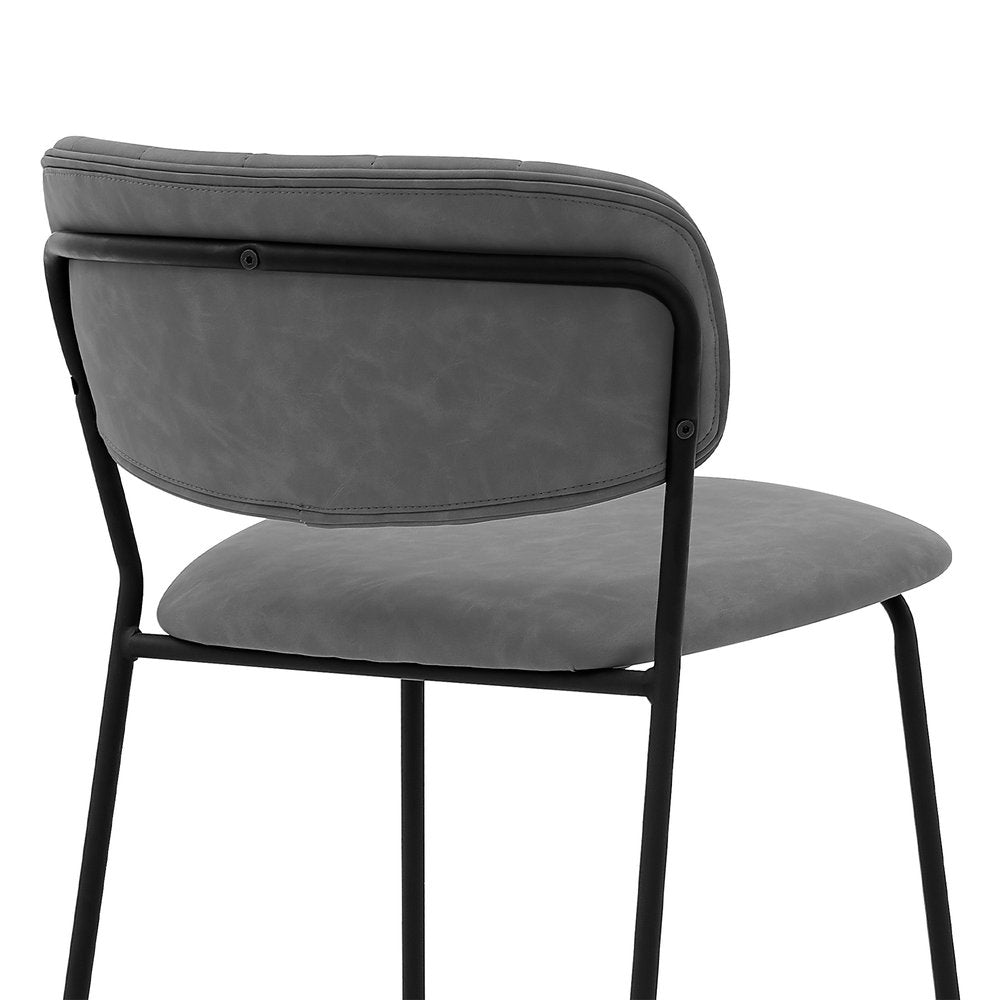 26" Gray And Black Fabric And Iron Counter Height Bar Chair HomeRoots