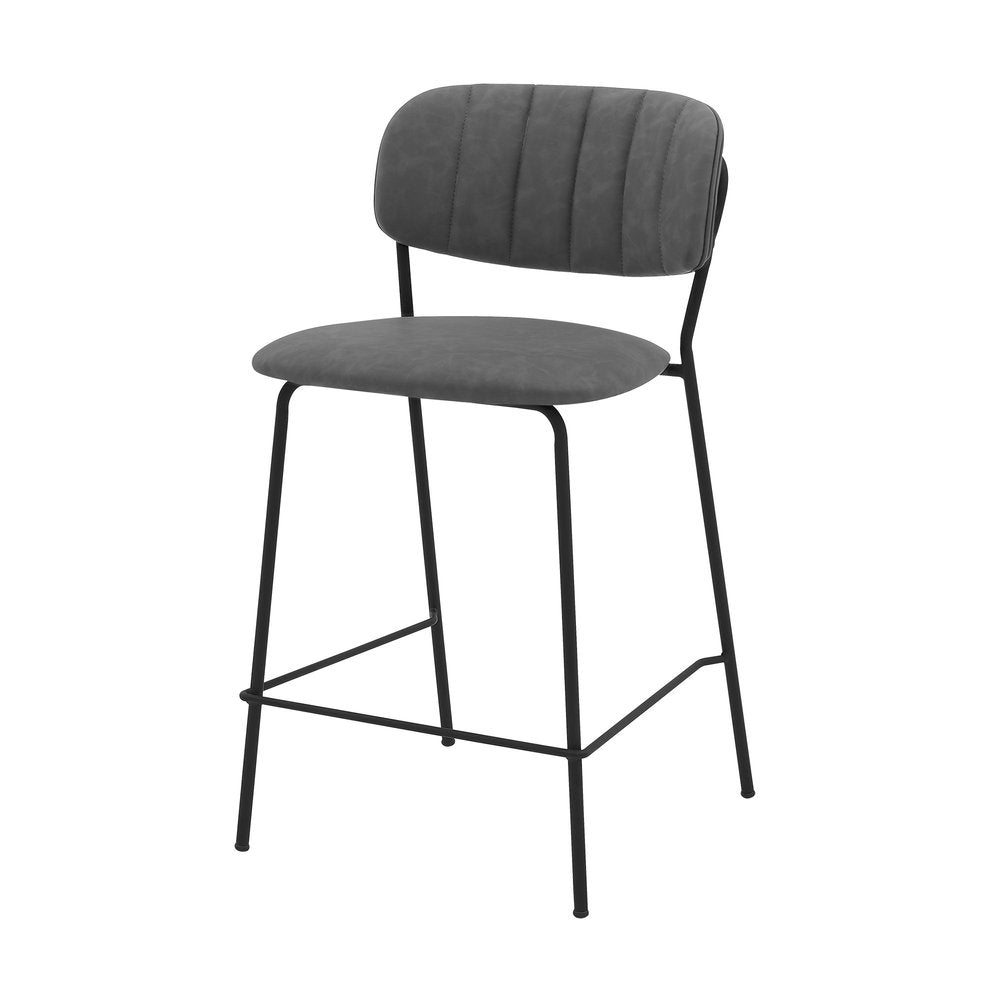 26" Gray And Black Fabric And Iron Counter Height Bar Chair HomeRoots