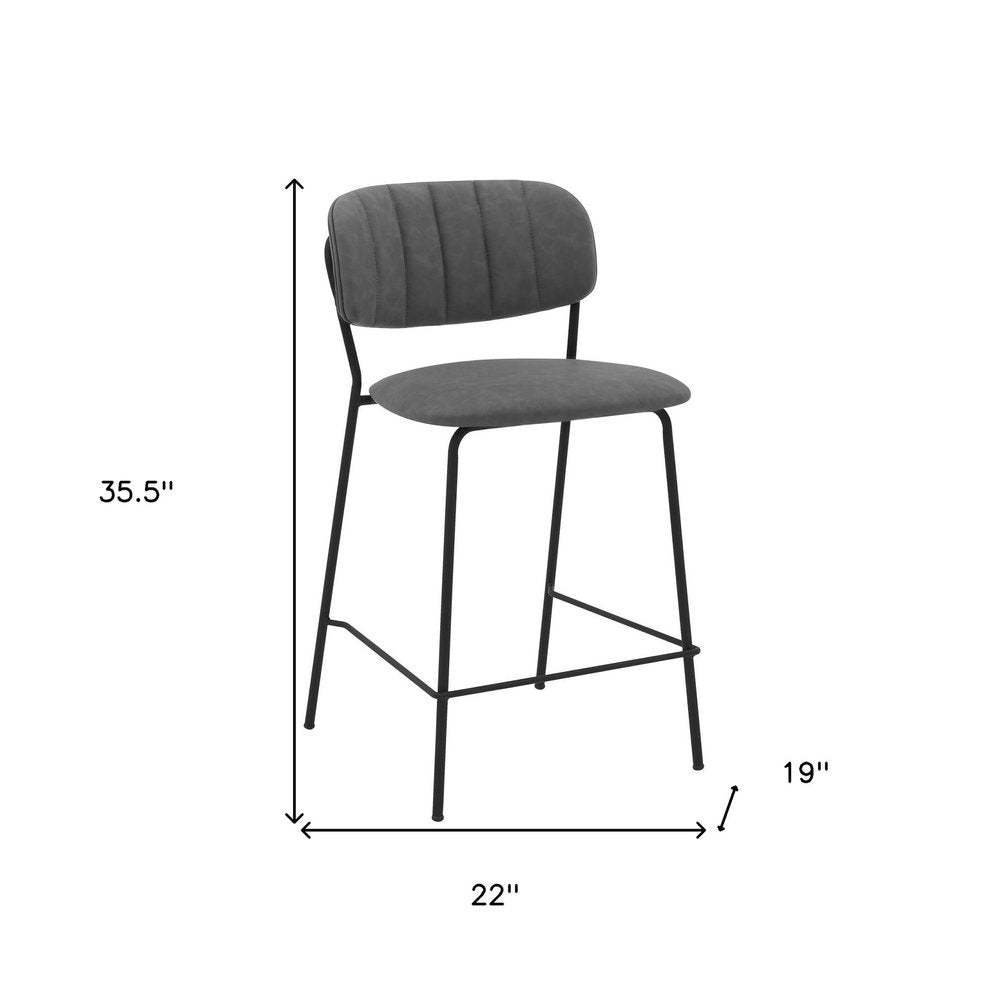 26" Gray And Black Fabric And Iron Counter Height Bar Chair HomeRoots