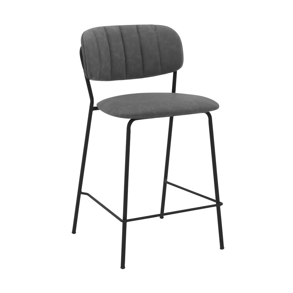 26" Gray And Black Fabric And Iron Counter Height Bar Chair HomeRoots