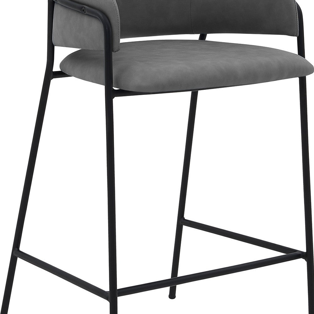 26" Gray And Black Faux Leather And Iron Counter Height Bar Chair